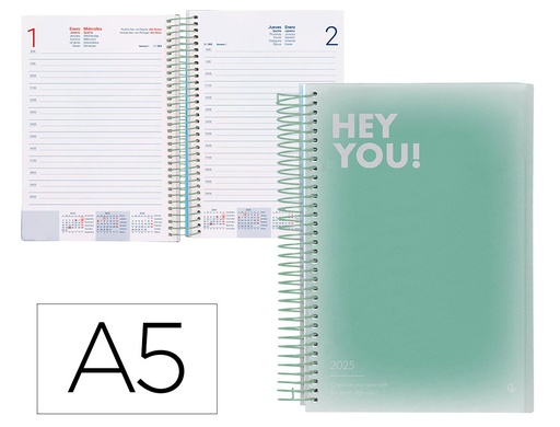[170409] Agenda espiral liderpapel gazi a5 2025 dia pagina color verde papel 70 gr