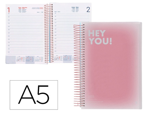 [170406] Agenda espiral liderpapel gazi a5 2025 dia pagina color rosa papel 70 gr