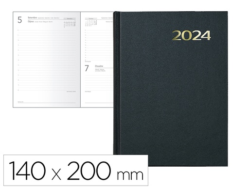 [167044] Agenda encuadernada liderpapel jalki 14x20 cm 2024 dia pagina color negro papel 70 grtexto en catalan