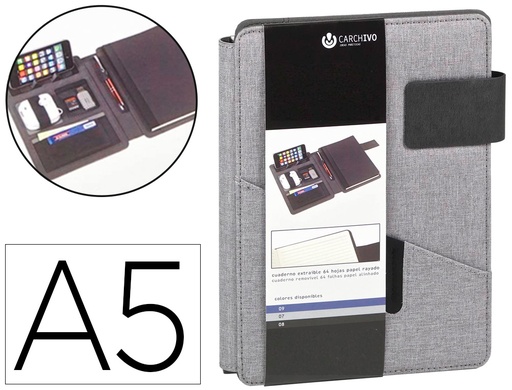[159879] Carpeta portafolios carchivo venture din a5 con cuaderno y soporte smartphone color gris
