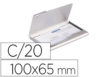 [78345] Tarjetero durable aluminio capacidad 20 tarjetas de visitas 55x90 mm color plata 100x65 mm