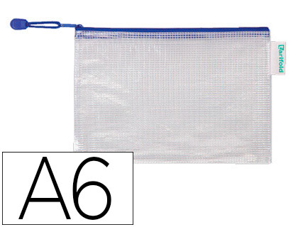[63068] Bolsa multiusos tarifold pvc din a6 apertura superior con cremallera portaboligrafo y correa azul