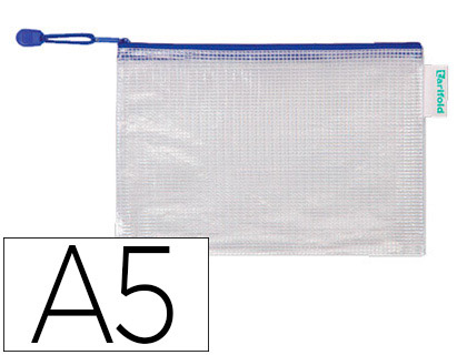 [63067] Bolsa multiusos tarifold pvc din a5 apertura superior con cremallera portaboligrafo y correa azul