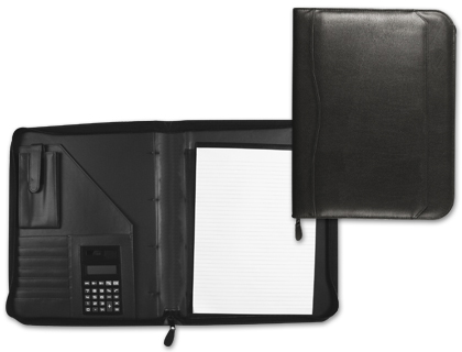 [32373] Carpeta portafolios q-connect cremallera sin anillas con calculadora y bolsa para movil color negro 260x355 mm