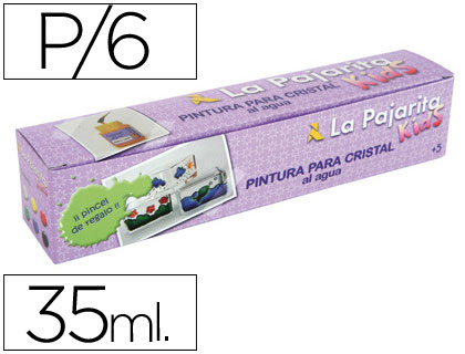 [48821] Pintura laca cristal la pajarita kids 35 ml caja de 6 unidades colores surtidos + pincel