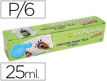 [48820] Pintura para tela la pajarita kids 25 ml caja de 6 unidades colores surtidos + pincel