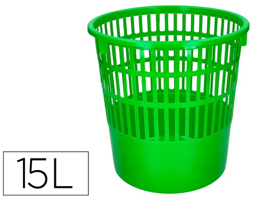 [166342] Papelera plastico q-connect 15 litros rejilla color verde 285x290 mm