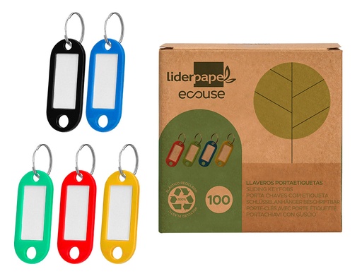 [166337] Llavero portaetiquetas liderpapel ecouse fabricado en plastico reciclado caja de 100 unidades