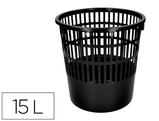 [166254] Papelera plastico liderpapel ecouse 100% reciclada 15 litros color negro 285x290 mm