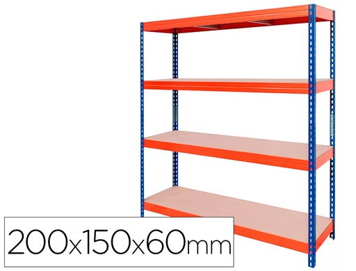 [159873] Estanteria metalica ar stabil xl 200x150x60 cm 4 estantes 500 kg por estante bandeja de madera sin tornillos color