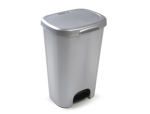 [158566] Papelera contenedor plasticforte plastico con tapadera y pedal 50 litros color plata 410x360x635 mm