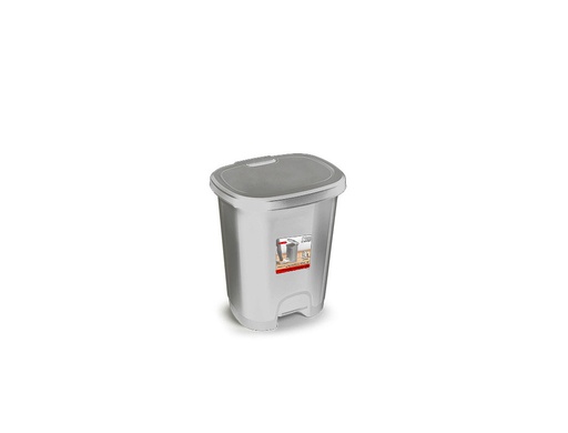 [158564] Papelera contenedor plasticforte plastico con tapadera y pedal 18 litros color plata 330x280x405 mm