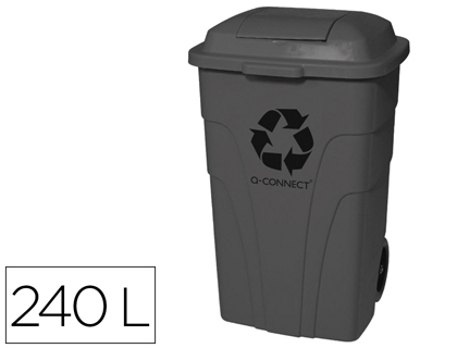 [156148] Papelera contenedor q-connect plastico con tapadera 240l color gris 1040x610x610 mm con ruedas