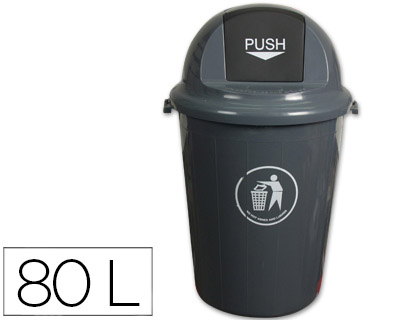 [36133] Papelera contenedor q-connect plastico con tapadera 80l color gris 450x760 mm
