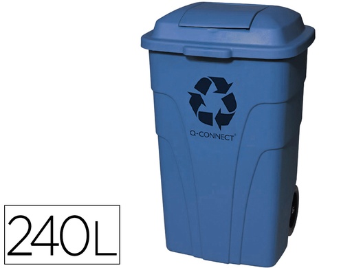 [36132] Papelera contenedor q-connect plastico con tapadera 240l color azul 1040x620x610 mm con ruedas