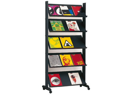 [34810] Expositor paperflow de suelo movil metalico con 5 repisas negro 140x1700x395 mm