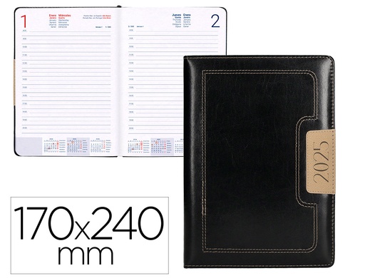 [170560] Agenda encuadernada liderpapel dorios 170x240 mm dia pagina color negro papel 70 gr