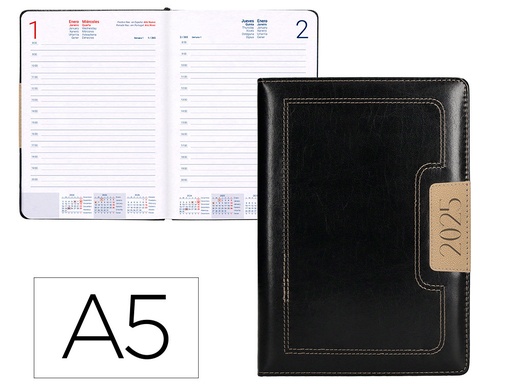 [170559] Agenda encuadernada liderpapel dorios a5 2025 dia pagina color negro papel 70 gr