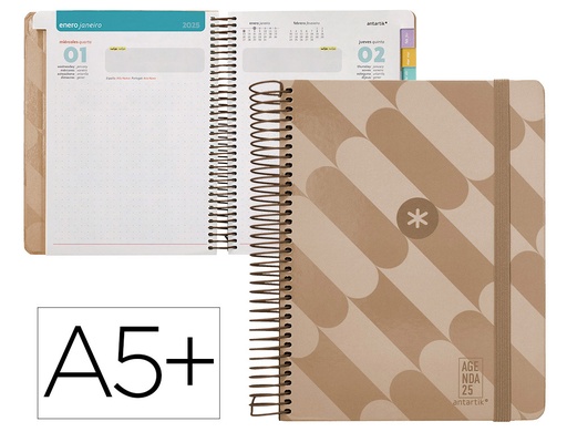 [170551] Agenda espiral antartik pattern a5+ 2025 dia pagina color rosa nude papel 80 gr