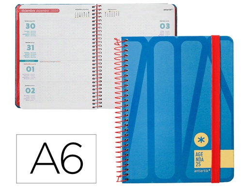 [170548] Agenda espiral antartik bold a6 2025 semana vista color azul papel 80 gr