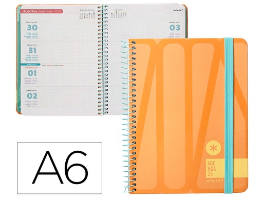 [170547] Agenda espiral antartik bold a6 2025 semana vista color melocoton papel 80 gr