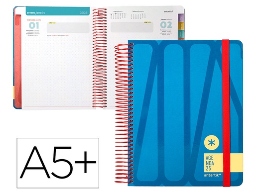 [170545] Agenda espiral antartik bold a5+ 2025 dia pagina color azul papel 80 gr