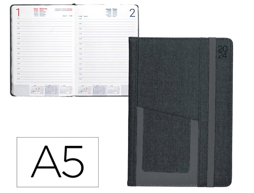 [170522] Agenda encuadernada liderpapel saria a5 2025 dia pagina color negro papel 70 gr