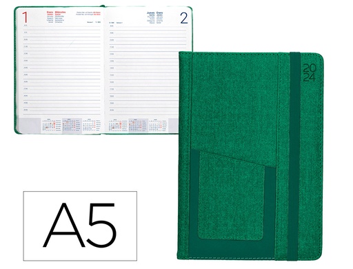 [170521] Agenda encuadernada liderpapel saria a5 2025 dia pagina color verde papel 70 gr