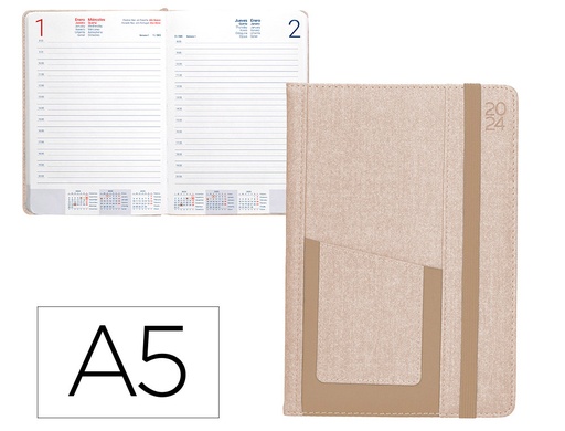 [170520] Agenda encuadernada liderpapel saria a5 2025 dia pagina color gris papel 70 gr