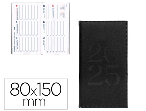 [170502] Agenda encuadernada liderpapel creta 80x15 mm 2025 semana vista color negro papel 70 gr