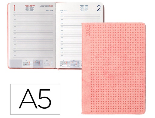 [170460] Agenda encuadernada liderpapel anafi a5 2025 dia pagina color rosa papel 70 gr