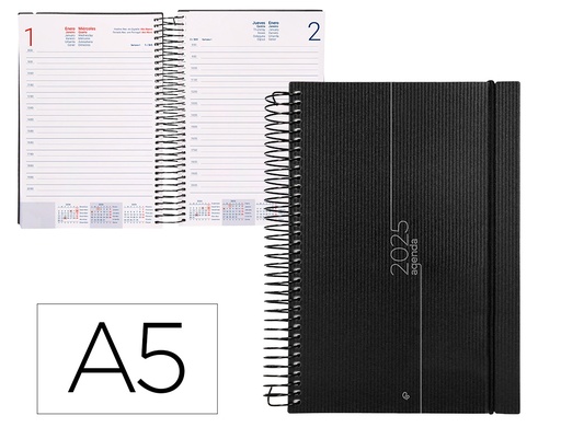 [170448] Agenda espiral liderpapel olbia a5 2025 dia pagina color negro papel 60 gr