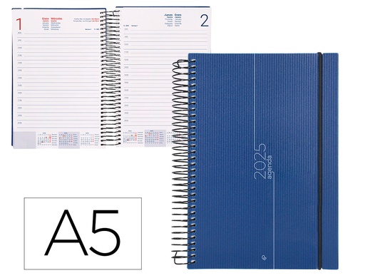 [170447] Agenda espiral liderpapel olbia a5 2025 dia pagina color azul papel 60 gr