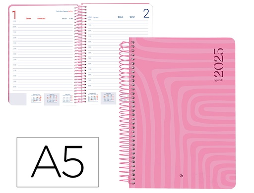 [170428] Agenda espiral liderpapel syros a5 2025 dia pagina colorrosa papel 60 gr catalan