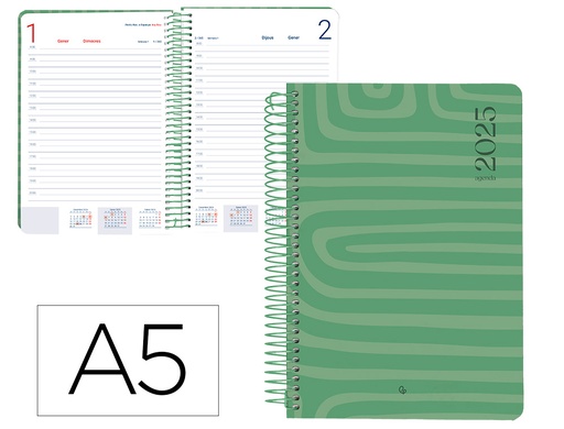 [170427] Agenda espiral liderpapel syros a5 2025 dia pagina colorverde papel 60 gr catalan