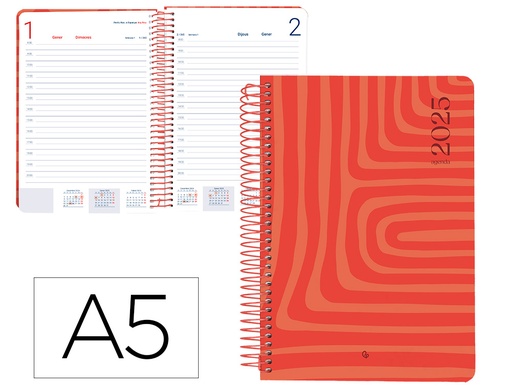 [170426] Agenda espiral liderpapel syros a5 2025 dia pagina color rojo papel 60 gr catalan