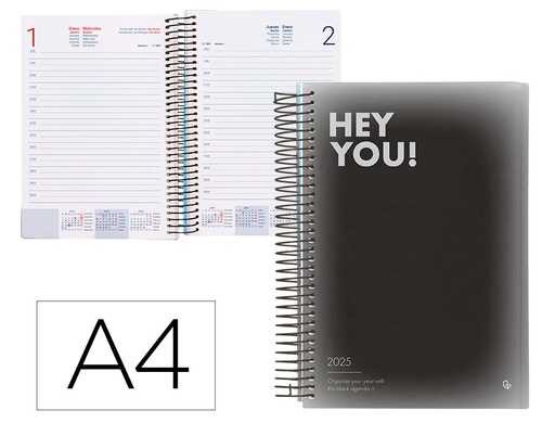 [170404] Agenda espiral liderpapel gazi a4 2025 dia pagina color negro papel 70 gr