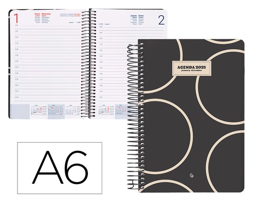 [170400] Agenda espiral liderpapel classic a6 2025 dia pagina color blanco y negro 2 papel 70 gr