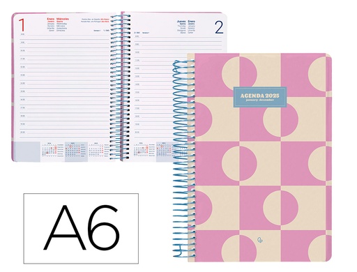 [170397] Agenda espiral liderpapel classic a6 2025 dia pagina color rosa papel 70 gr