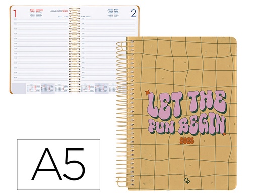 [170370] Agenda espiral liderpapel zante a5 2025 día página color amarillo papel 70 gr
