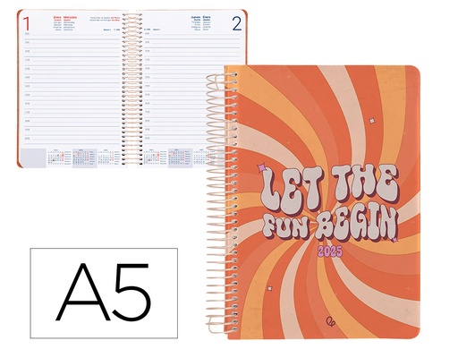 [170369] Agenda espiral liderpapel zante a5 2025 día página color naranja papel 70 gr