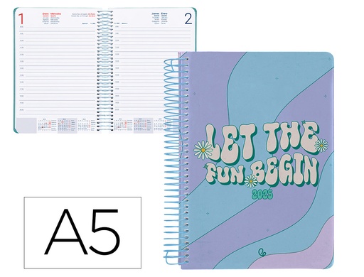 [170368] Agenda espiral liderpapel zante a5 2025 día página color azul papel 70 gr