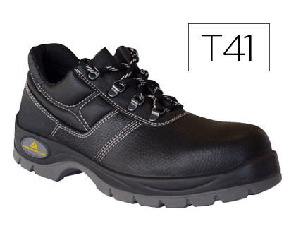 [75725] Zapatos de seguridad deltaplus de piel crupon grabada con forro absorbente y plantilla de latex color negro talla 41