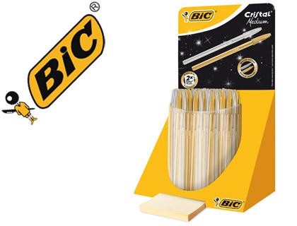 [74334] Boligrafo bic cristal linea celebration dorado y plateado expositor de 40 unidades surtidas