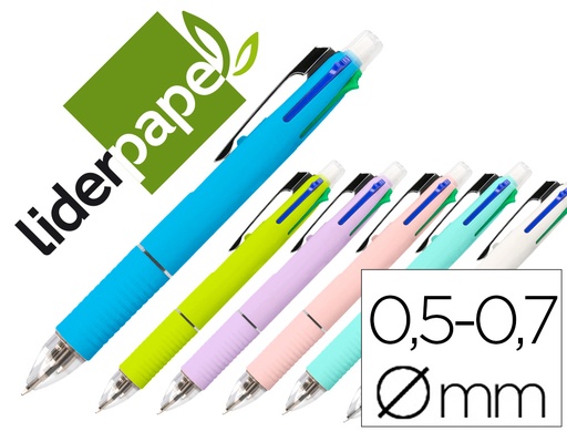 [72697] Boligrafo liderpapel 5 en 1 azul negro rojo verde 0,7m y portaminas 0,5mm