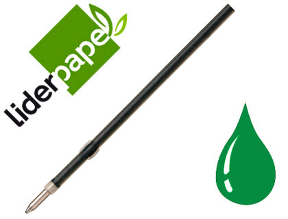 [68794] Recambio boligrafo liderpapel gummy touch retractil 1,0 mm tinta verde bolsa de 10 unidades