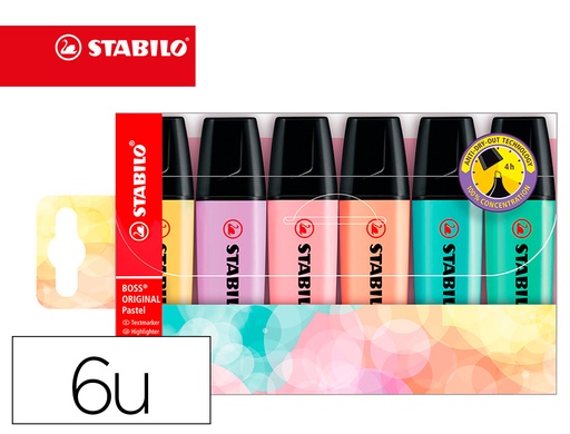 [64353] Rotulador stabilo boss pastel fluorescente 70 estuche de 6 unidades surtidas