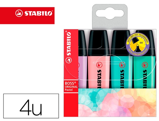 [64352] Rotulador stabilo boss pastel fluorescente 70 estuche de 4 unidades colores surtidos