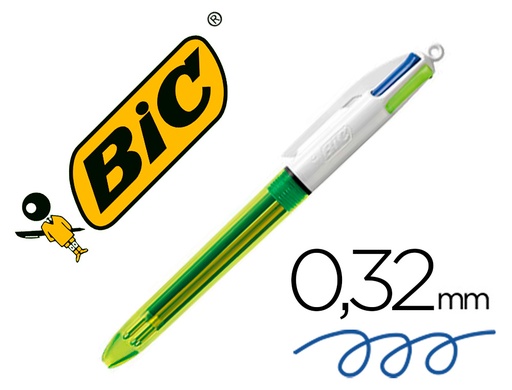 [62790] Boligrafo bic cuatro colores azul / negro / rojo / amarillo fluor punta media 1 mm