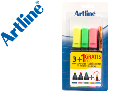 [58331] Rotulador artline fluorescente ek-660 blister de 3 unidades + 1 boligrafo serie 7000 sin cargo